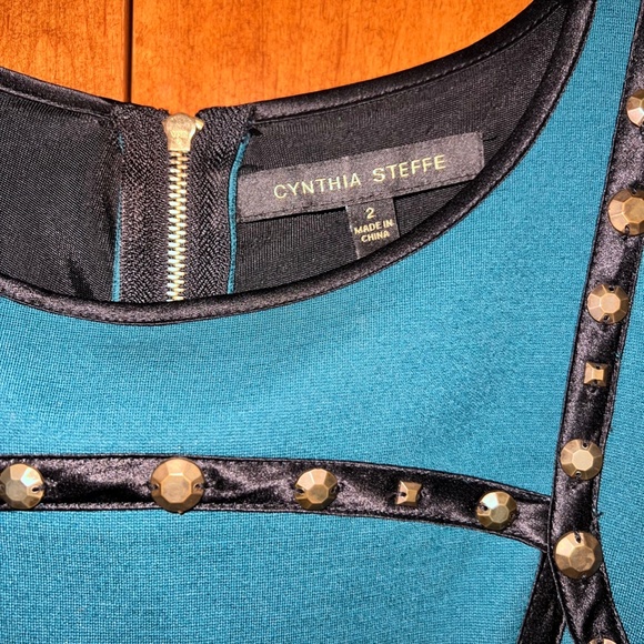 Cynthia Steffe Turquoise Bodycon Dress with Leather Stud Detailing - Picture 6 of 6